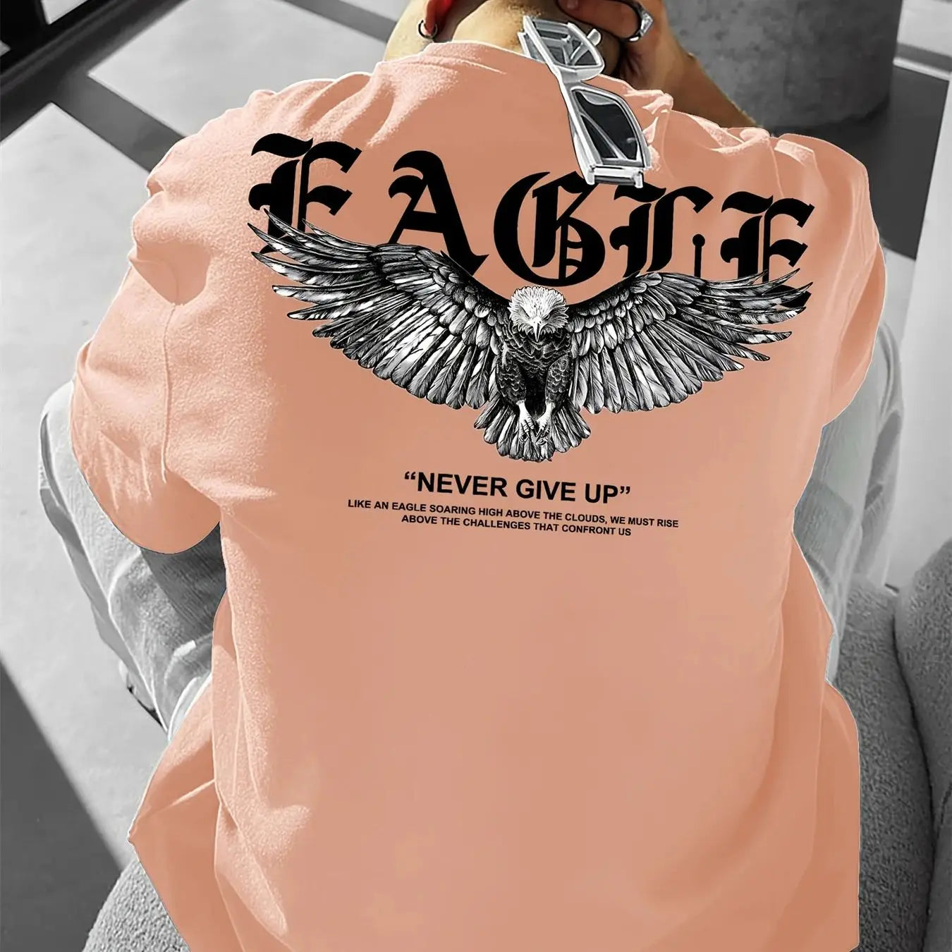 Men's summer 100 cotton fashionable casual loose plus size never give up graphic printed sports round neck short sleeved T-shirt