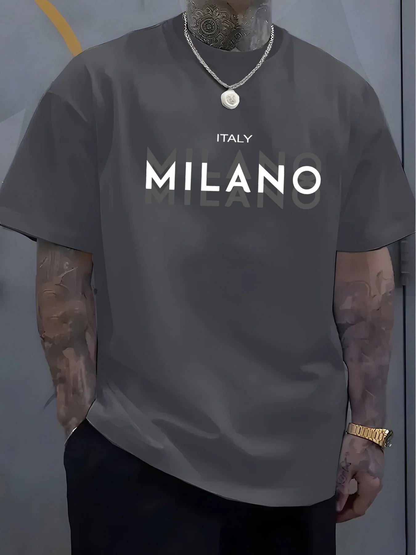 Summer men's 100% pure cotton casual loose fit plus size ITALY MILANO printed comfortable round neck short sleeved T-shirt top