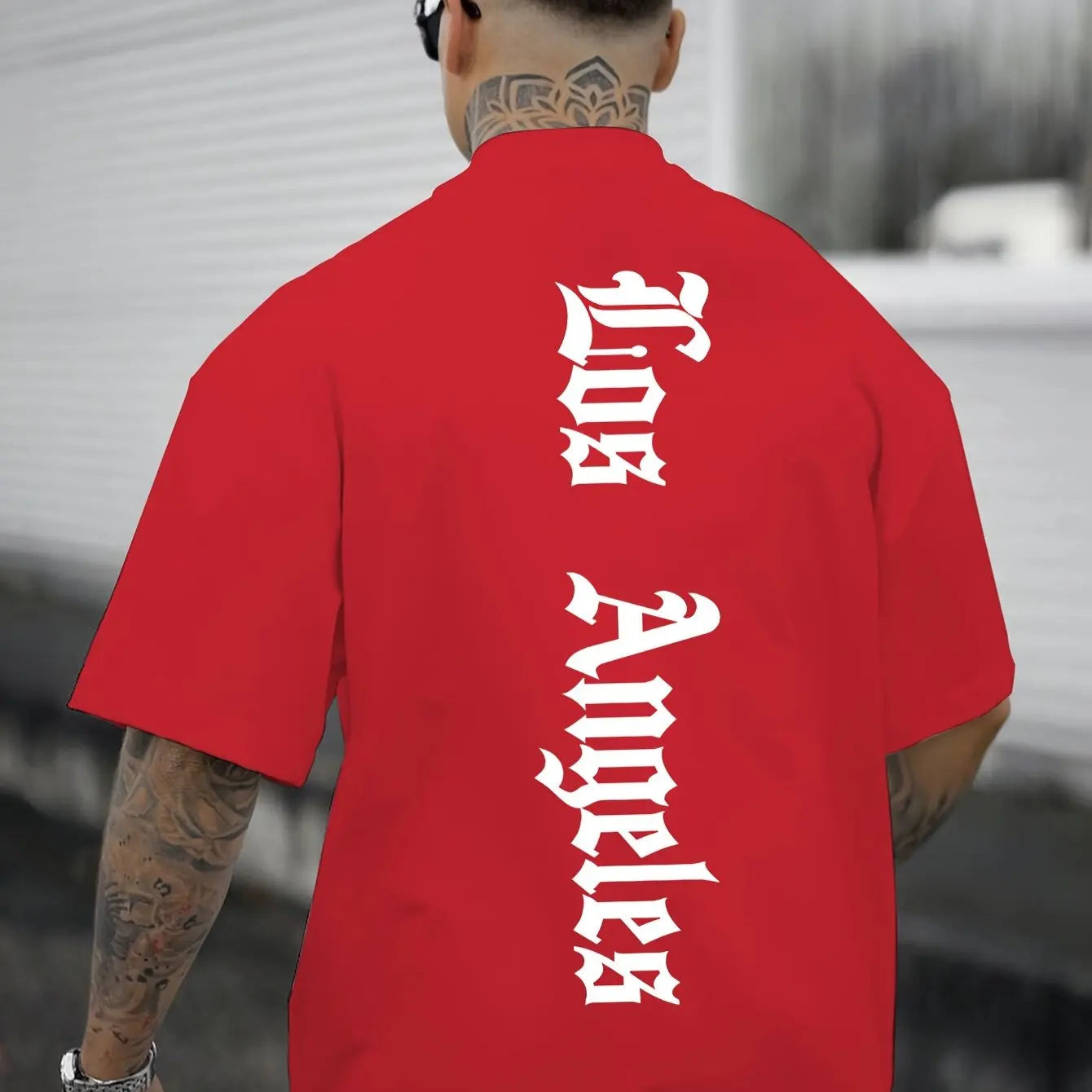 Men's summer 100% pure cotton fashionable casual sports loose Los Angeles graphic print round neck short sleeved T-shirt top