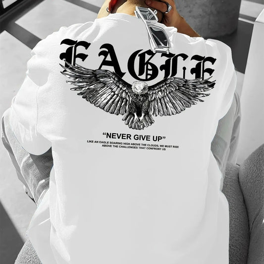 Men's summer 100 cotton fashionable casual loose plus size never give up graphic printed sports round neck short sleeved T-shirt