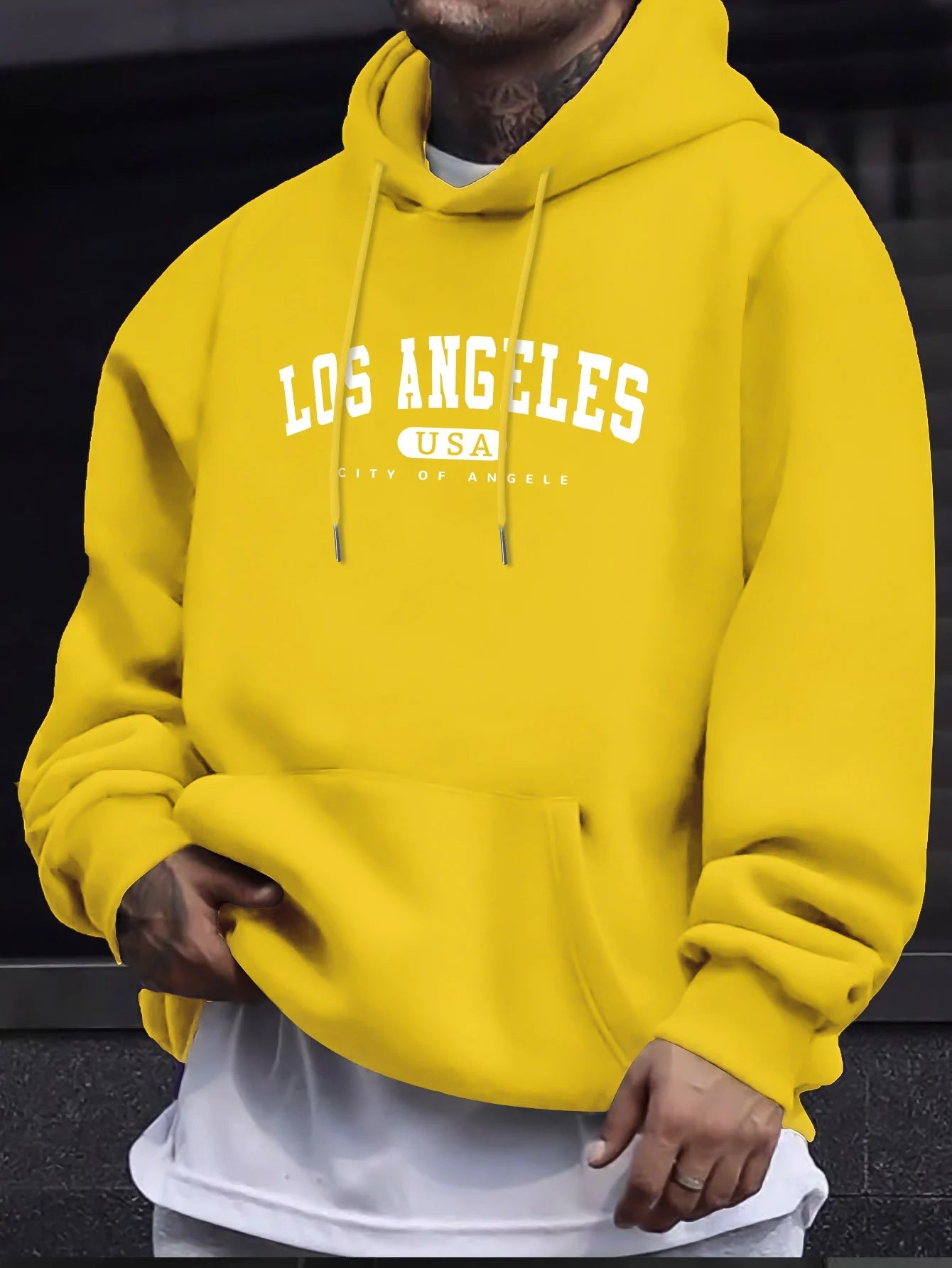 Los Angeles Usa Print Men_s Long Sleeve Drawstring Print Hoodies Tshirt COTTON For Men Casual Autumn Winter