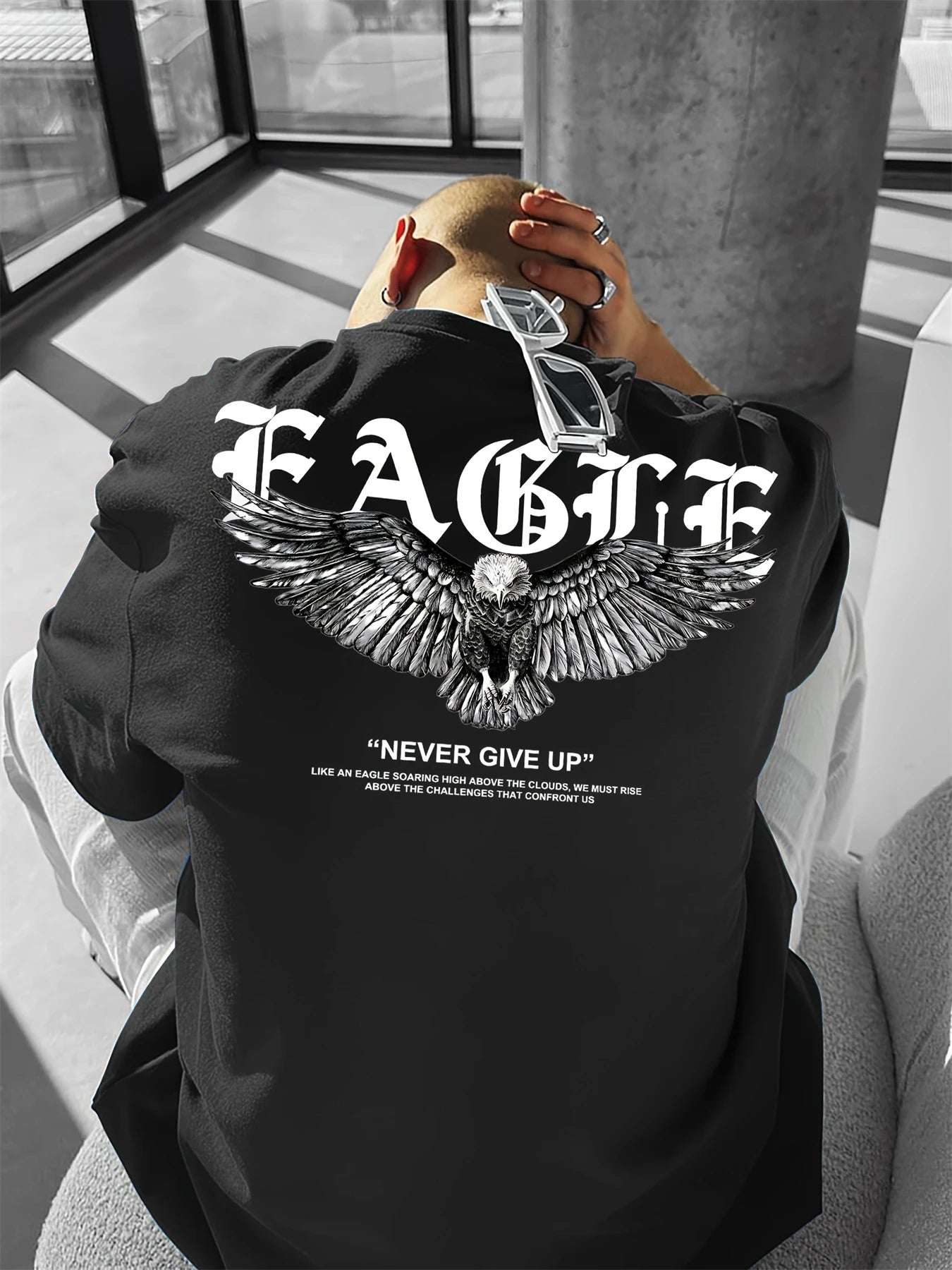 Men's summer 100 cotton fashionable casual loose plus size never give up graphic printed sports round neck short sleeved T-shirt