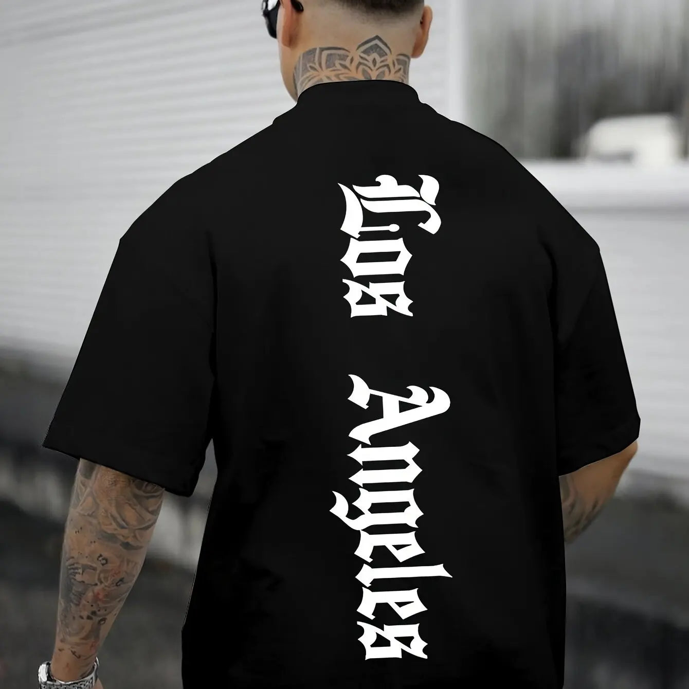 Men's summer 100% pure cotton fashionable casual sports loose Los Angeles graphic print round neck short sleeved T-shirt top