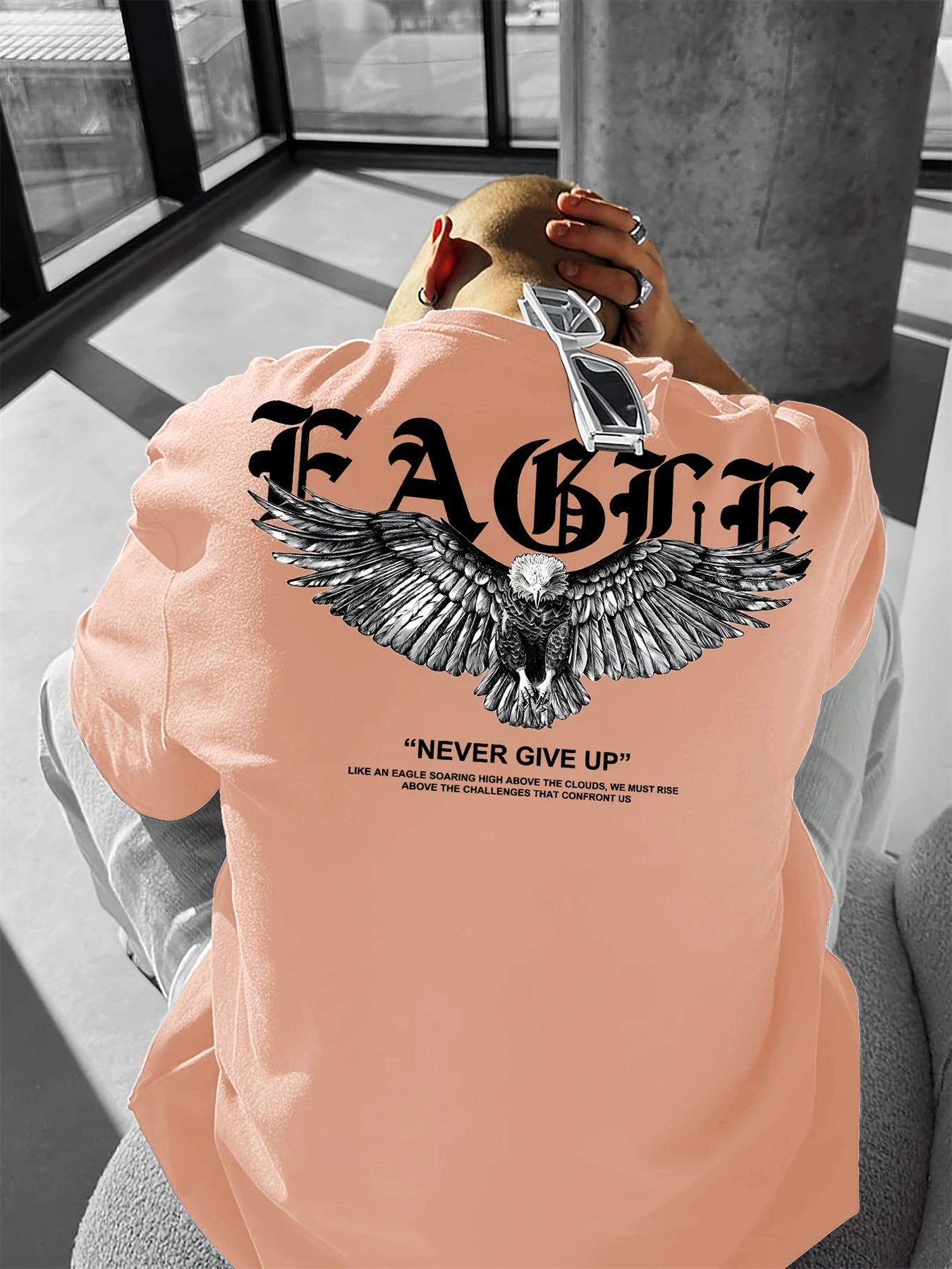 Men's summer 100 cotton fashionable casual loose plus size never give up graphic printed sports round neck short sleeved T-shirt