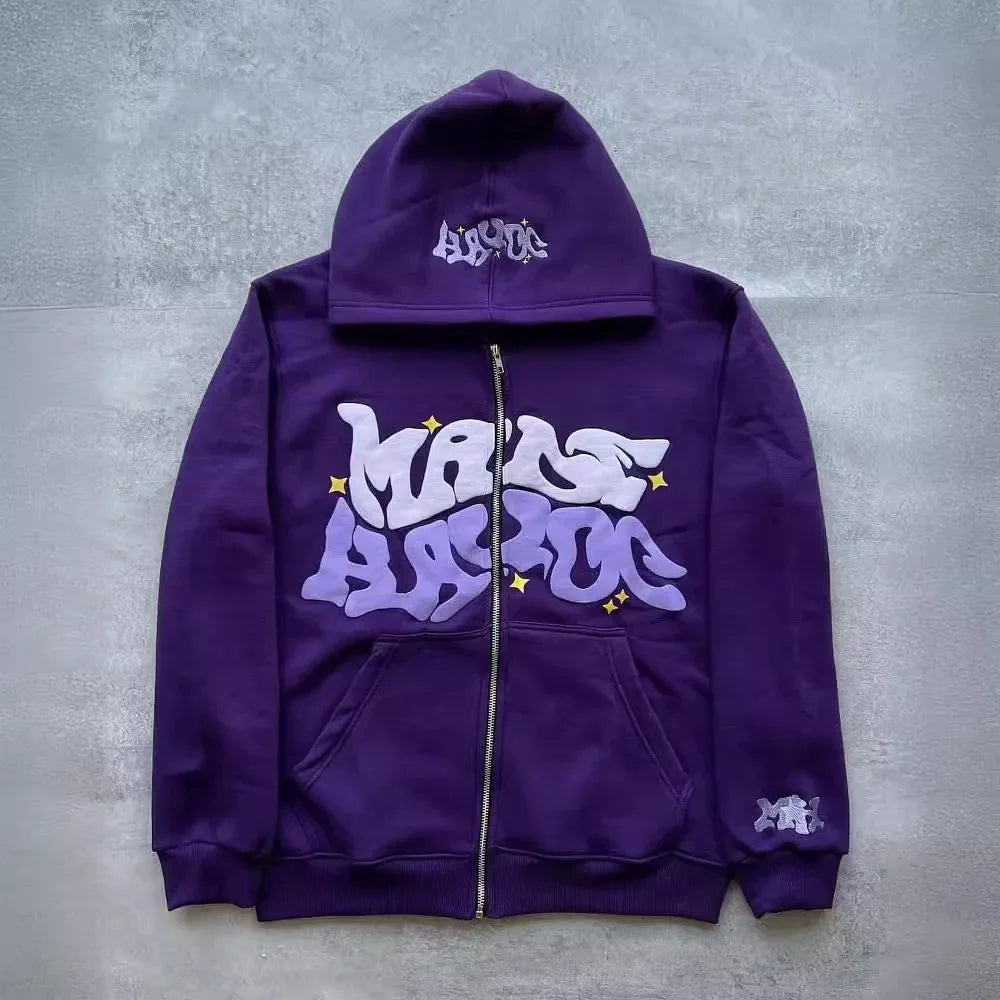 Zipper hooded sweatshirt with retro American letters and stars suitable for men and women Y2K jacket autumn d winter cardigan