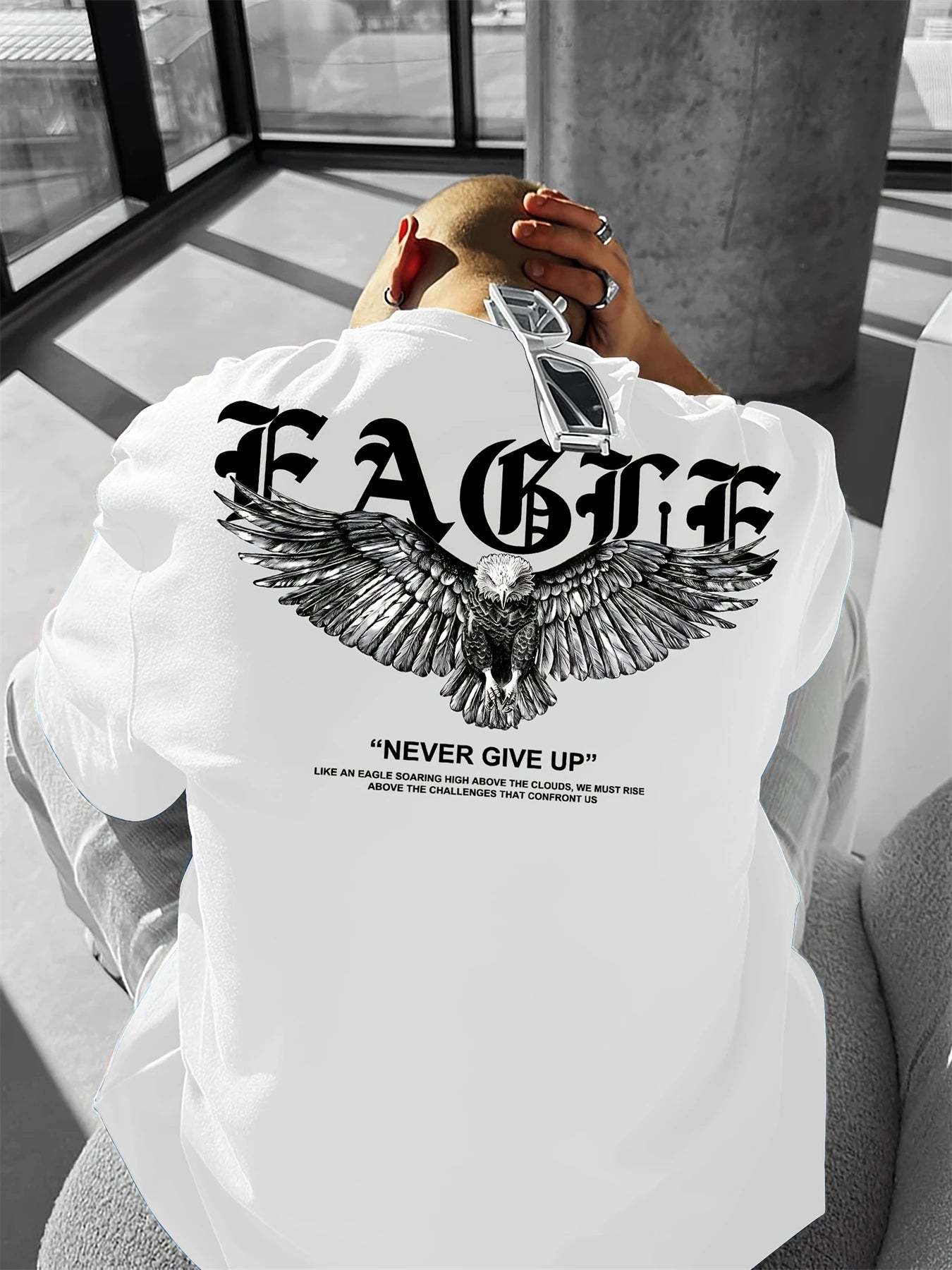 Men's summer 100 cotton fashionable casual loose plus size never give up graphic printed sports round neck short sleeved T-shirt