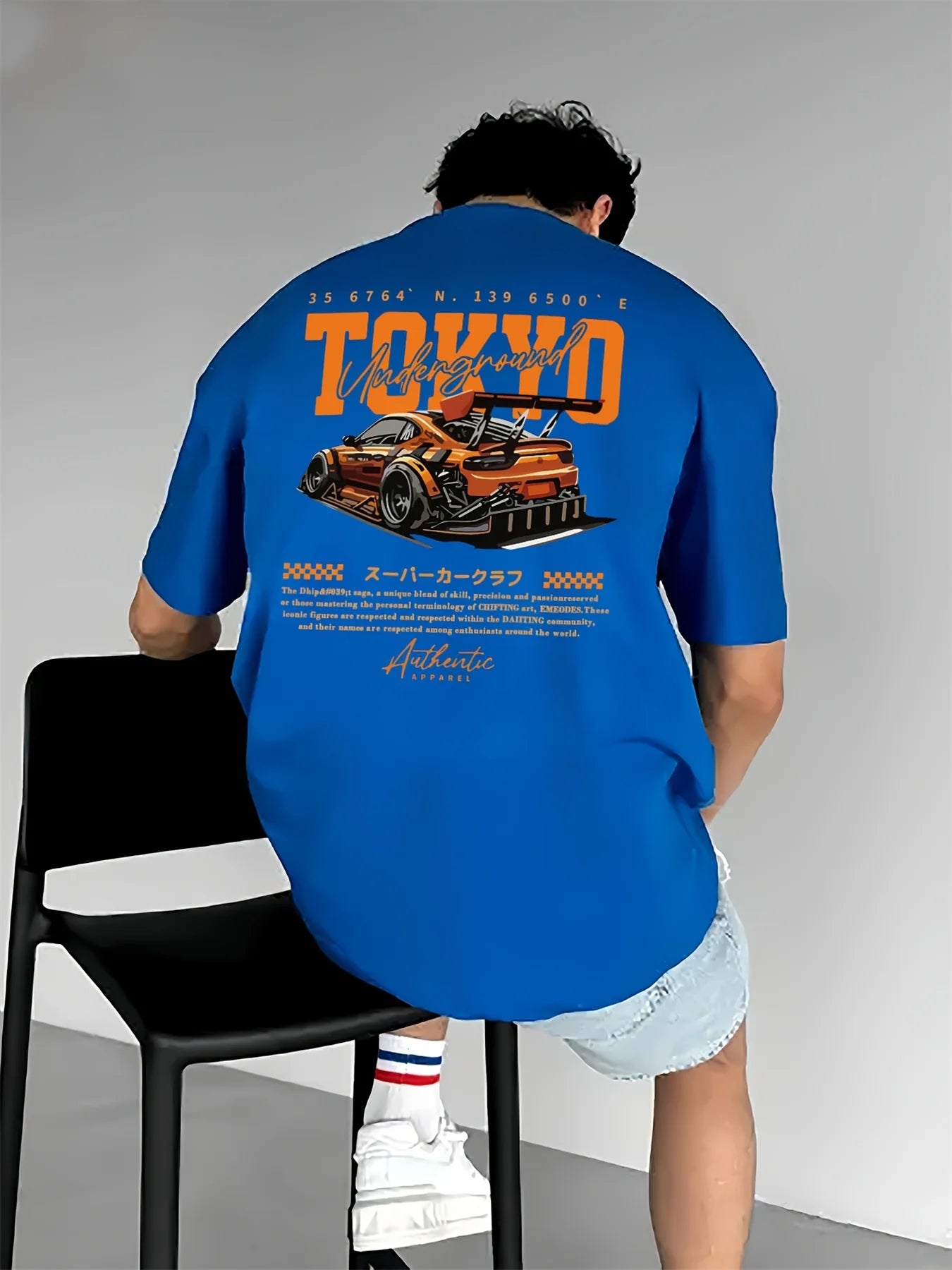 Men's Summer 100% Cotton Fashionable Casual Loose Large Size Japanese Tokyo Pattern Printed Round Neck Short Sleeve T-shirt Top