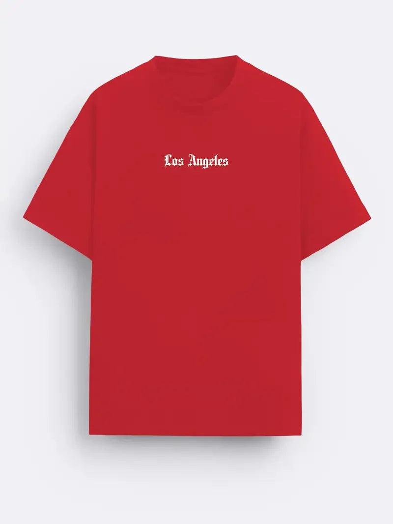 Men's summer 100% pure cotton fashionable casual sports loose Los Angeles graphic print round neck short sleeved T-shirt top