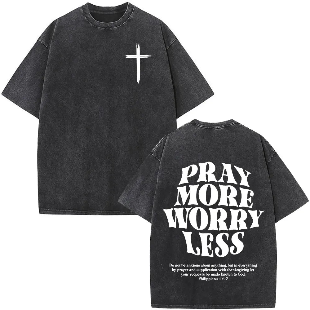 Christian Jesus Faith Over Fear Bible Verse Washed T-shirts Men Women Fashion Vintage Oversized T Shirts Harajuku Cotton T-shirt