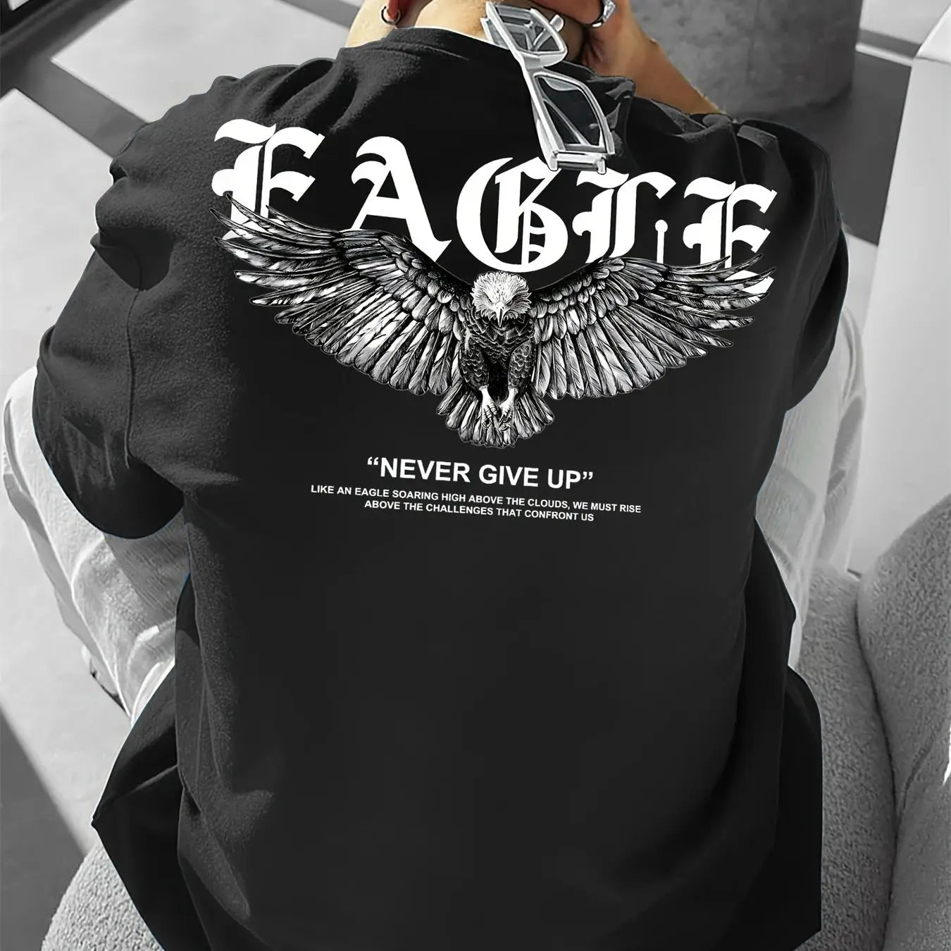 Men's summer 100 cotton fashionable casual loose plus size never give up graphic printed sports round neck short sleeved T-shirt