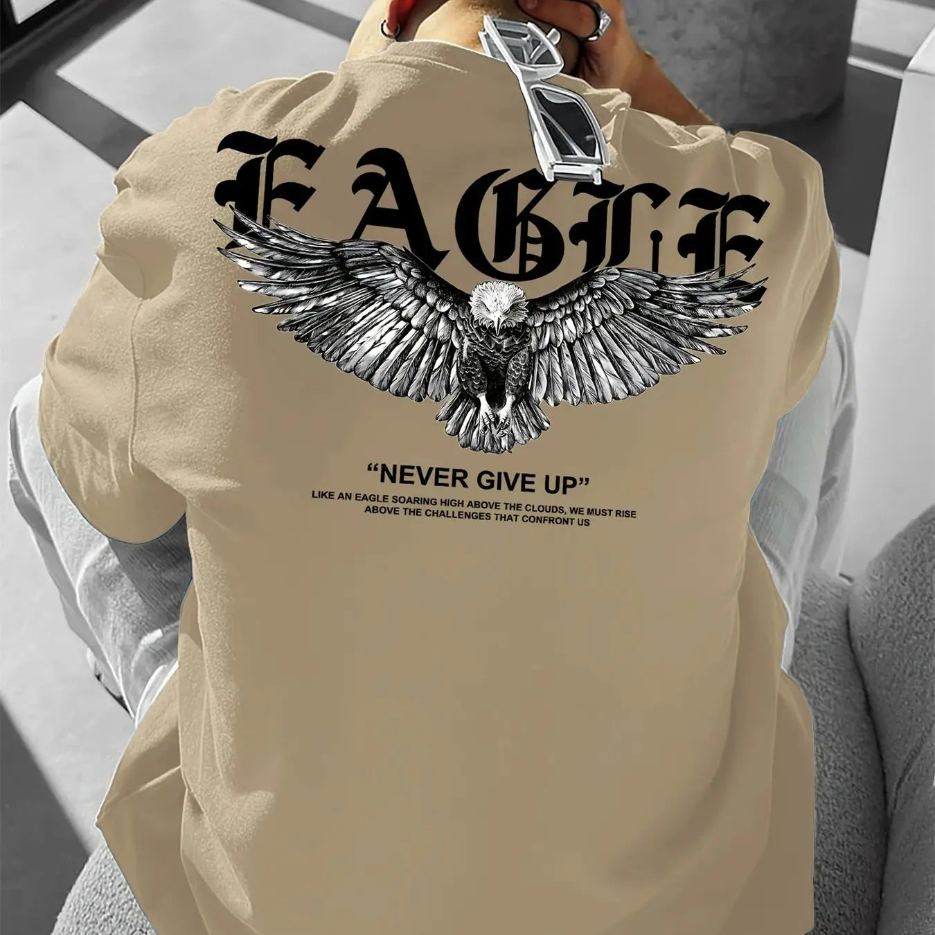 Men's summer 100 cotton fashionable casual loose plus size never give up graphic printed sports round neck short sleeved T-shirt