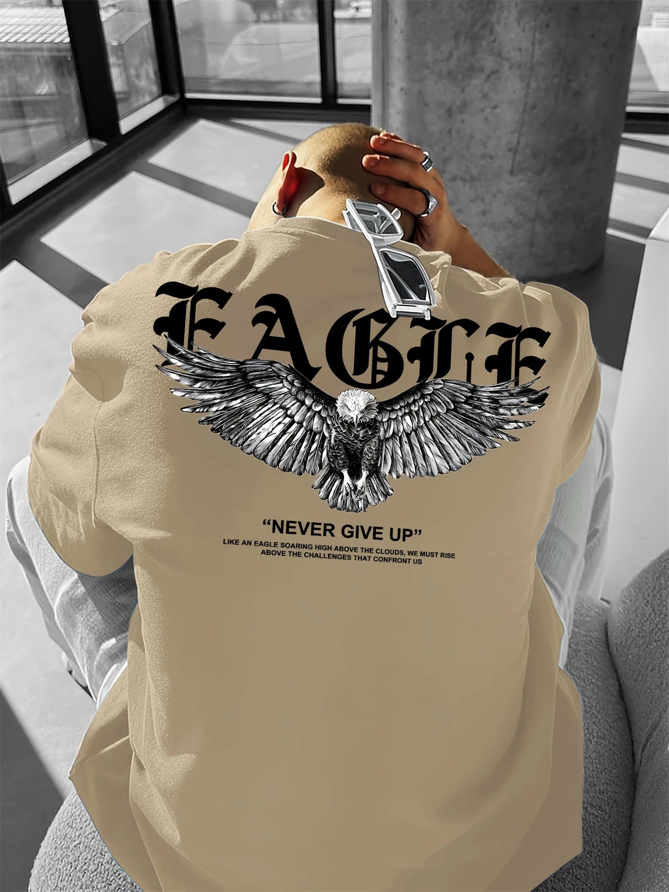 Men's summer 100 cotton fashionable casual loose plus size never give up graphic printed sports round neck short sleeved T-shirt